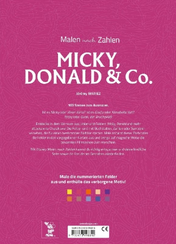 Buchcover und Innenansicht für das Buch: Disney - Malen nach Zahlen: Micky, Donald & Co.