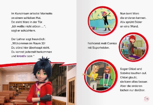 Buchcover und Innenansicht für das Buch: Miraculous - Der zerrissene Traum - Das Erstlesebuch zur Serie