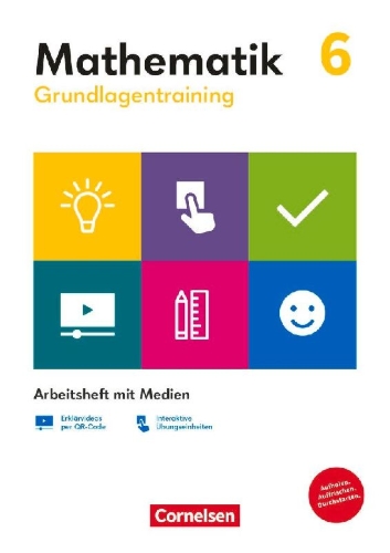 Buchcover und Innenansicht für das Buch: Grundlagentraining Mathematik 6. Schuljahr. Mittlere Schulform - Arbeitsheft mit Medien