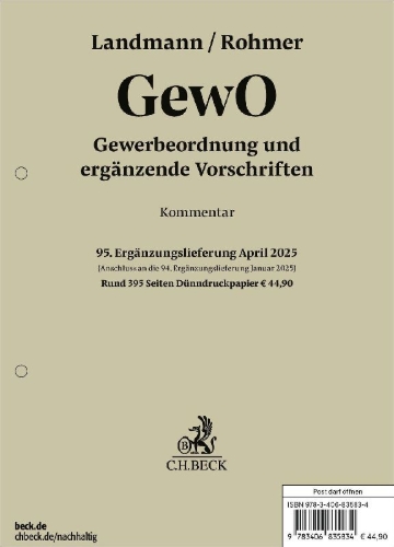 Buchcover und Innenansicht für das Buch: Gewerbeordnung  95. Ergänzungslieferung