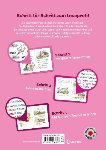 Buchcover und Innenansicht für das Buch: Lesenlernen in 3 Schritten - Die schönsten Geschichten von Feen, Einhörnern und Meermädchen