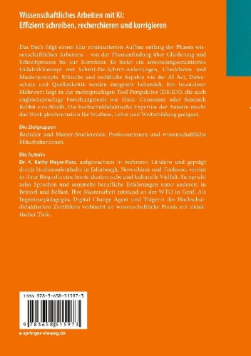 Buchcover und Innenansicht für das Buch: Wissenschaftliches Arbeiten mit KI: Effizient schreiben, recherchieren und korrigieren