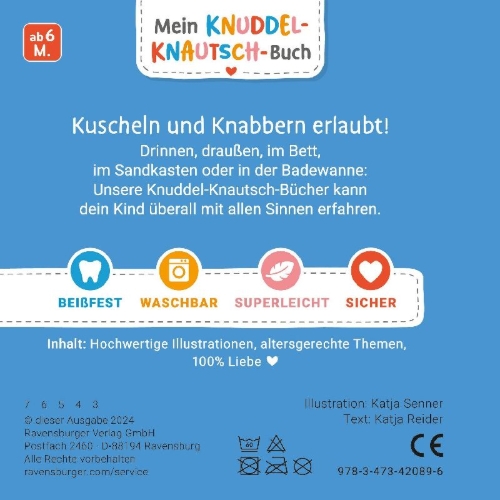 Buchcover und Innenansicht für das Buch: Mein Knuddel-Knautsch-Buch: robust, waschbar und federleicht. Praktisch für zu Hause und unterwegs