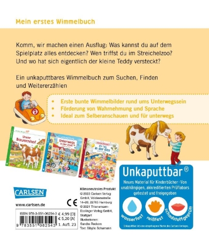 Buchcover und Innenansicht für das Buch: Unkaputtbar: Mein erstes Wimmelbuch: Wir machen einen Ausflug