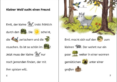 Buchcover und Innenansicht für das Buch: Bildermaus - Der kleine Wolf findet einen Freund