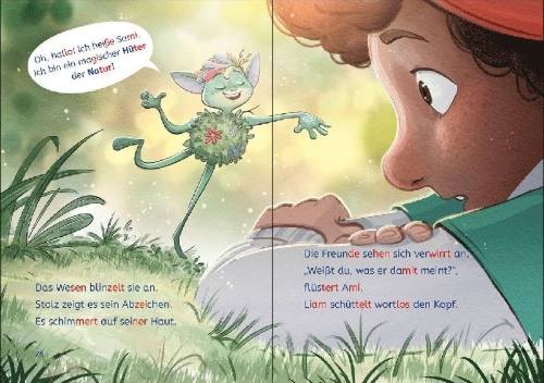 Buchcover und Innenansicht für das Buch: Leselöwen 2. Klasse - Zwei Freunde und der Hüter des Waldes