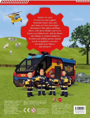 Buchcover und Innenansicht für das Buch: Feuerwehrmann Sam: 1001 Sticker: Stickern - Rätseln - Ausmalen