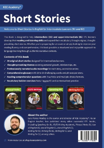 Buchcover und Innenansicht für das Buch: Short Stories in English for Intermediate Learners (B1 and B2)