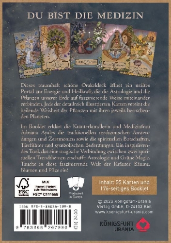 Buchcover und Innenansicht für das Buch: Herbal Astrology Orakel: 55 Karten mit Botschaften und Anleitungen