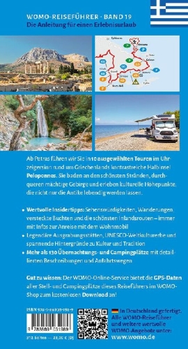 Buchcover und Innenansicht für das Buch: Entdeckertouren mit dem Wohnmobil Peloponnes