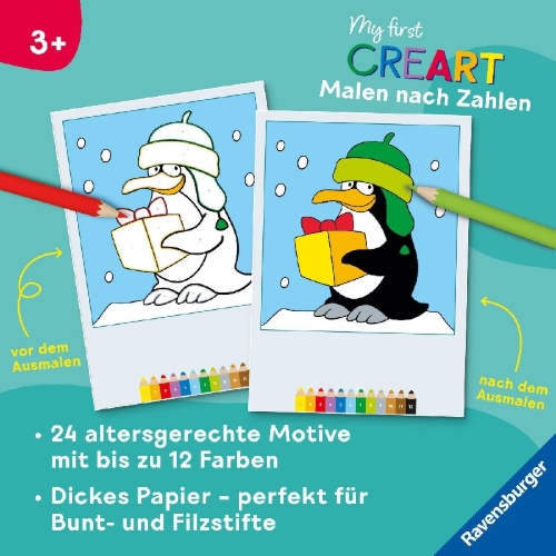 Buchcover und Innenansicht für das Buch: My first CreArt Malen nach Zahlen ab 3 - Weihnachten