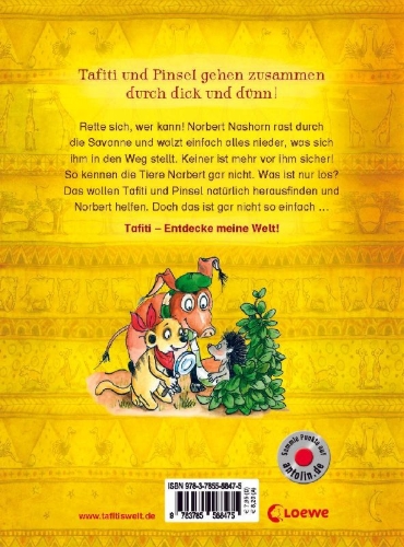 Buchcover und Innenansicht für das Buch: Tafiti und das schlecht gelaunte Nashorn (Band 11)