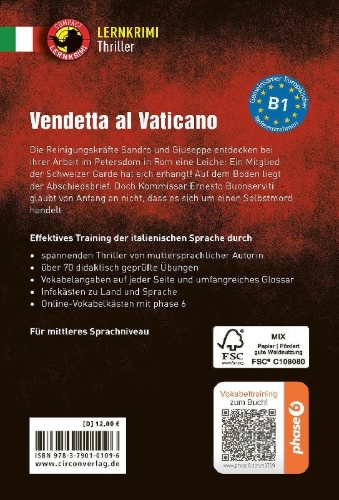 Buchcover und Innenansicht für das Buch: Vendetta al Vaticano