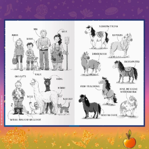 Buchcover und Innenansicht für das Buch: Die Märchenponys, Band 1 - Schneewittchen hat jetzt vier Hufe