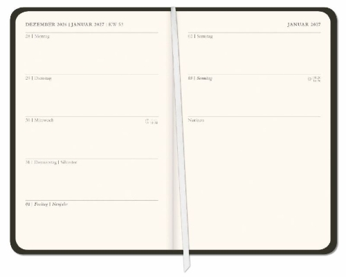 Buchcover und Innenansicht für das Buch: Diario Wochen-Kalenderbuch A6, schwarz 2027