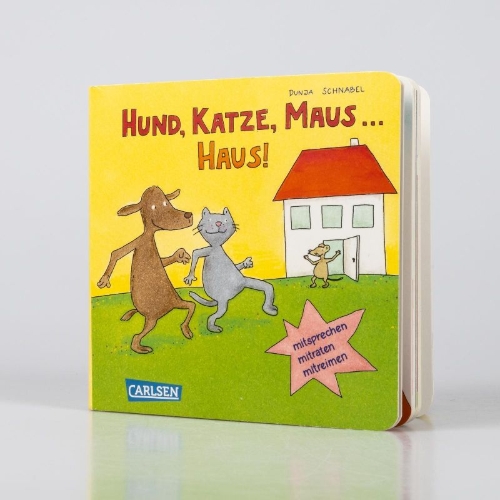 Buchcover und Innenansicht für das Buch: Hund, Katze, Maus ... Haus!