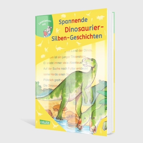 Buchcover und Innenansicht für das Buch: LESEMAUS zum Lesenlernen Sammelbände: Spannende Dinosaurier-Silben-Geschichten