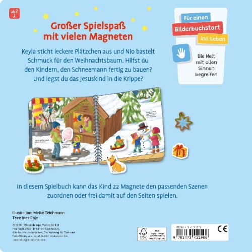 Buchcover und Innenansicht für das Buch: Mein großes Magnetbuch - Wir feiern Weihnachten: Mit 22 Magneten