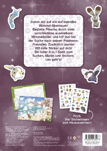 Buchcover und Innenansicht für das Buch: Mes Coloriages Cherce-et-Trouve - une Novuvelle Adventure Avec Pikachu