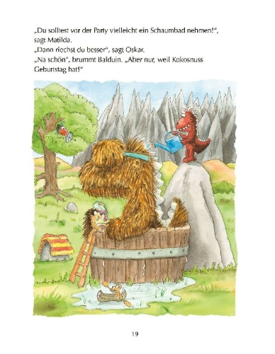 Buchcover und Innenansicht für das Buch: Der kleine Drache Kokosnuss und die Geburtstagsparty