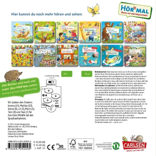 Buchcover und Innenansicht für das Buch: Hör mal (Soundbuch): Wimmelbuch: Wald und Wiese
