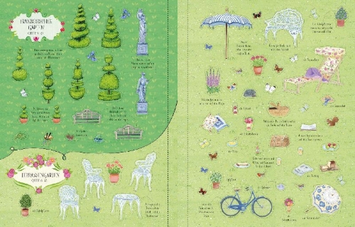 Buchcover und Innenansicht für das Buch: Mein Stickerbuch: Gartenträume