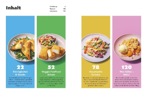 Buchcover und Innenansicht für das Buch: Lieblingsrezepte aus deinem Airfryer - vegetarisch