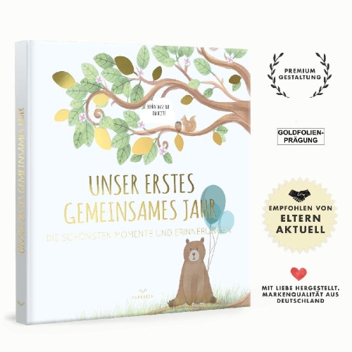 Buchcover und Innenansicht für das Buch: Babyalbum - UNSER ERSTES GEMEINSAMES JAHR (blau)