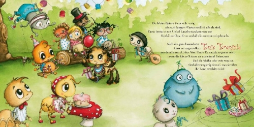Buchcover und Innenansicht für das Buch: Die kleine Spinne Widerlich - Der Geburtstagsbesuch - Sonderausgabe mit tollen Ideen für die Kinderparty