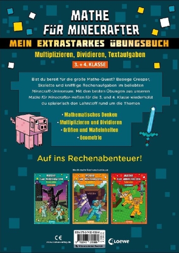 Buchcover und Innenansicht für das Buch: Mathe für Minecrafter - Mein extrastarkes Übungsbuch