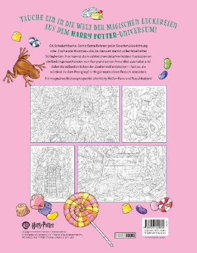 Buchcover und Innenansicht für das Buch: Harry Potter: An Official Sweets and Treats Coloring Book