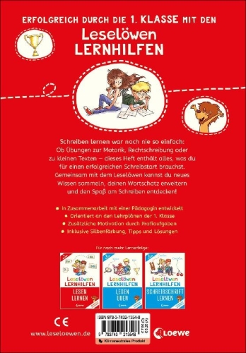 Buchcover und Innenansicht für das Buch: Leselöwen Lernhilfen - Schreiben lernen - 1. Klasse