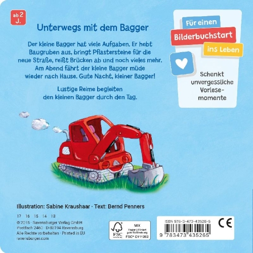 Buchcover und Innenansicht für das Buch: Was machst du, kleiner Bagger?