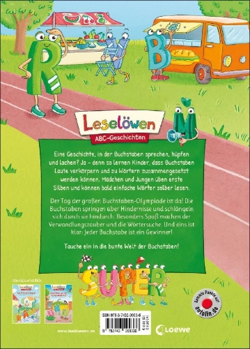 Buchcover und Innenansicht für das Buch: Leselöwen ABC-Geschichten - Alle Buchstaben, fertig, los!