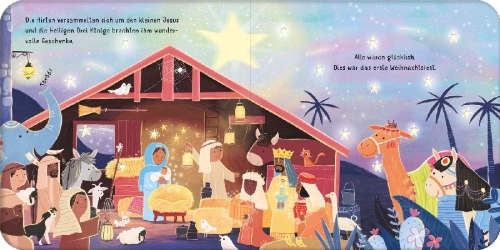 Buchcover und Innenansicht für das Buch: Mein leuchtendes Bilderbuch: Die Weihnachtsgeschichte