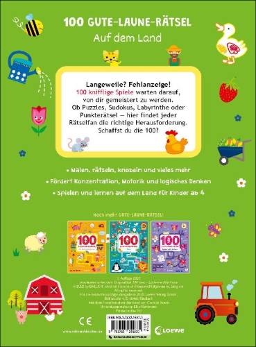 Buchcover und Innenansicht für das Buch: 100 jeux amusants - La ferme