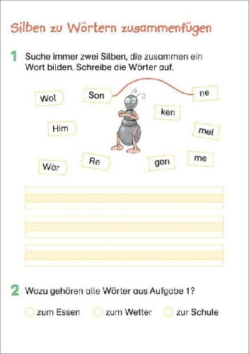 Buchcover und Innenansicht für das Buch: Fit für Deutsch 1. Klasse. Mein 5-Minuten-Block