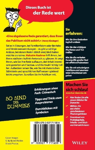Buchcover und Innenansicht für das Buch: Rhetorik für Dummies Das Pocketbuch
