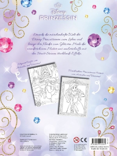 Buchcover und Innenansicht für das Buch: Disney Prinzessin: Mein Strass-Malbuch