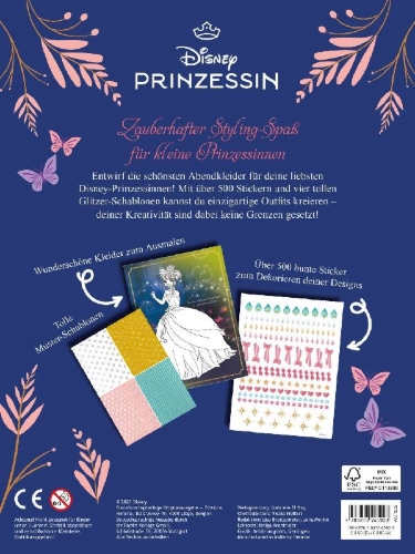Buchcover und Innenansicht für das Buch: Disney Prinzessin: Style und designe zauberhafte Abendkleider