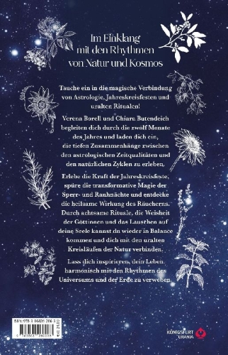 Buchcover und Innenansicht für das Buch: Dein Mystischer Jahreskreis - Mit Astrologie und Hexenmagie von Ostara bis zu den Sperr- und Rauhnächten