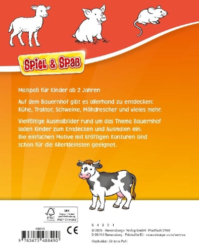 Buchcover und Innenansicht für das Buch: Spiel & Spaß - Mein allererster Malblock: Bauernhof