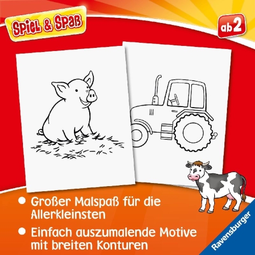 Buchcover und Innenansicht für das Buch: Spiel & Spaß - Mein allererster Malblock: Bauernhof