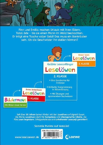 Buchcover und Innenansicht für das Buch: Leselöwen 2. Klasse - Das Versteck der Bankräuber