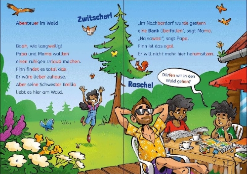 Buchcover und Innenansicht für das Buch: Leselöwen 2. Klasse - Das Versteck der Bankräuber
