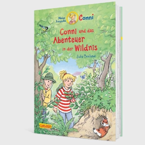Buchcover und Innenansicht für das Buch: Conni Erzählbände 43: Conni und das Abenteuer in der Wildnis