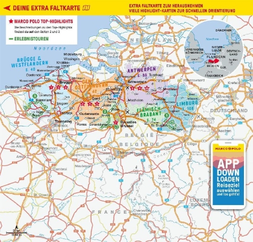 Buchcover und Innenansicht für das Buch: MARCO POLO Reiseführer Flandern, Antwerpen, Brügge, Gent