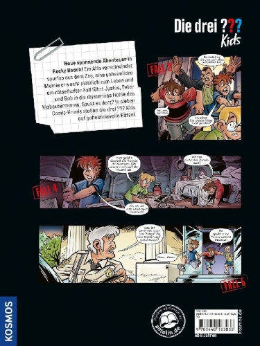 Buchcover und Innenansicht für das Buch: Die drei ??? Kids Abenteuer in Rocky Beach