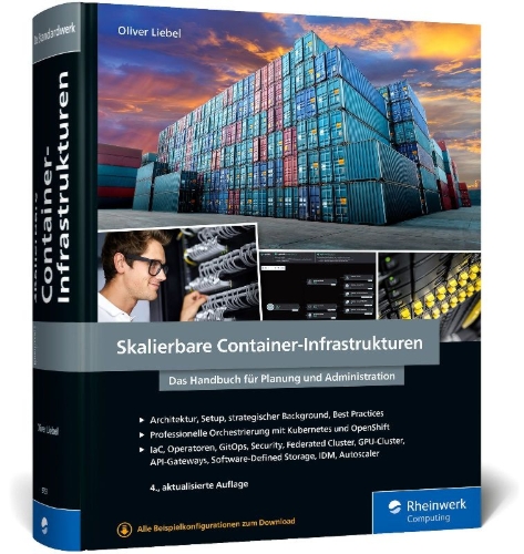 Buchcover und Innenansicht für das Buch: Skalierbare Container-Infrastrukturen