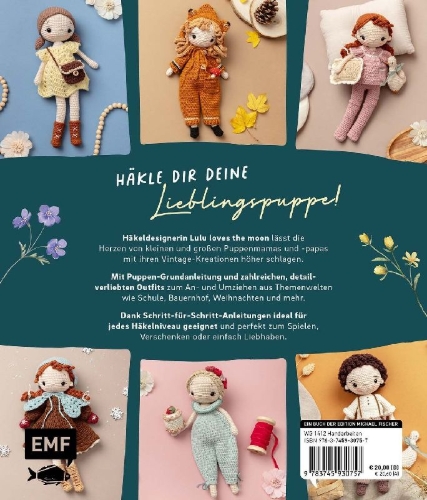 Buchcover und Innenansicht für das Buch: Lulu loves the moon  - Amigurumi-Lieblingspuppen häkeln mit @lululovesthemoon